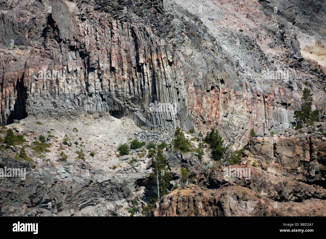 Columnar joints in the lava bed. The Crater Lake National Park, Oregon