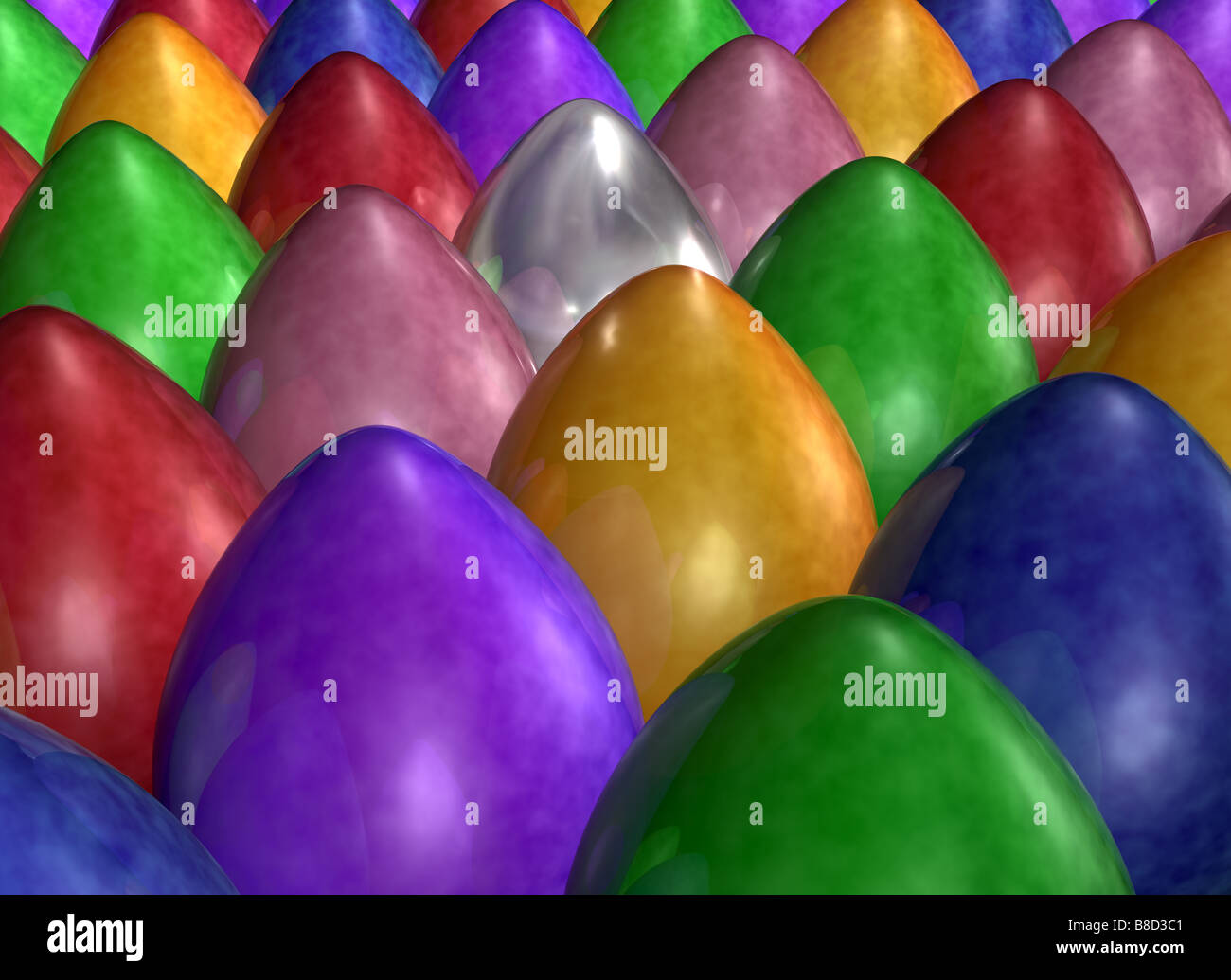 Illustration of an army of brightly colored eggs Stock Photo