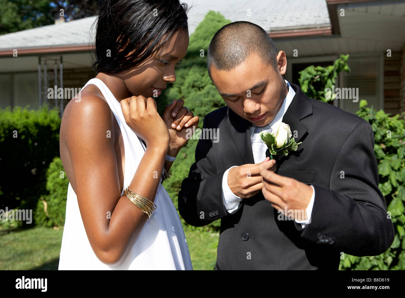 Boy Man GIVING CORSAGE Girl Teen Prom Co, Stock Video