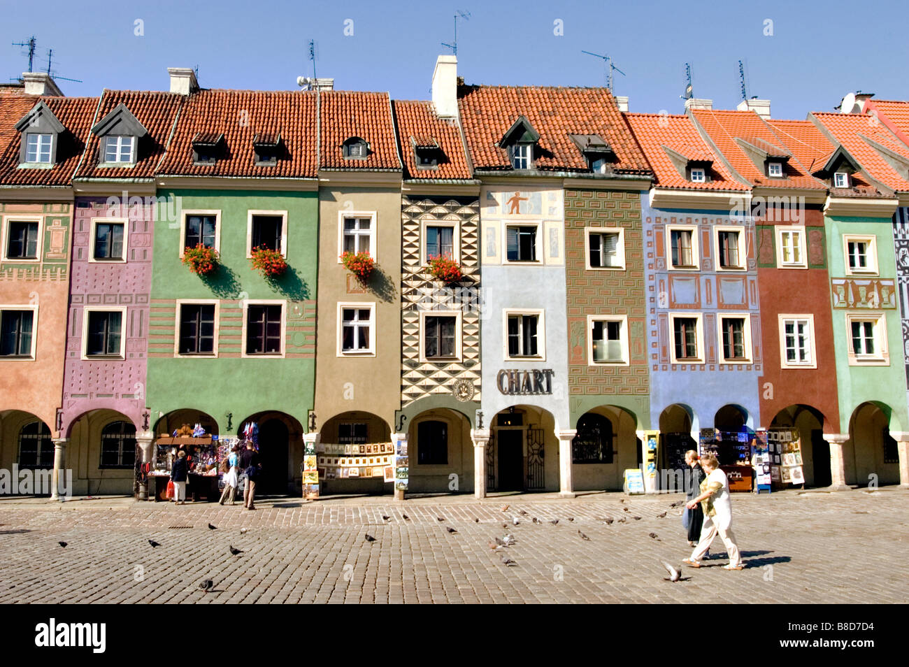 Facades of heritage old apartment houses, Old Market Square, Poznan