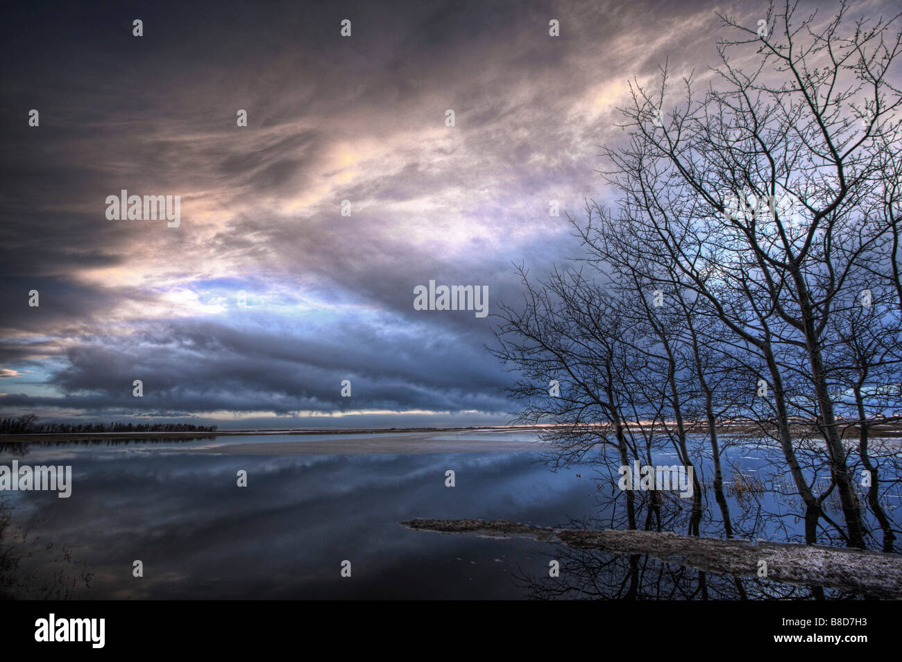 Field Flooded from Thawing Snow Sunset, Namao, Alberta Stock Photo Alamy