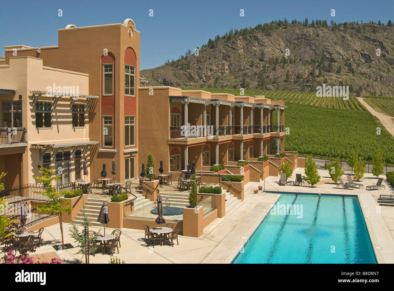 Guesthouse swimming pool Burrowing Owl Estate Winery, Oliver, BC Stock