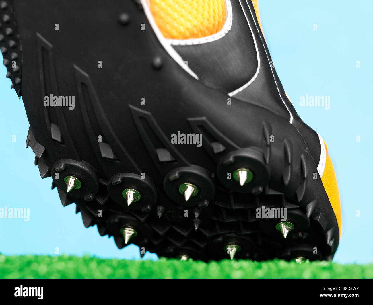 Close up Spiked Sports Shoe Artificial Grass Stock Photo Alamy