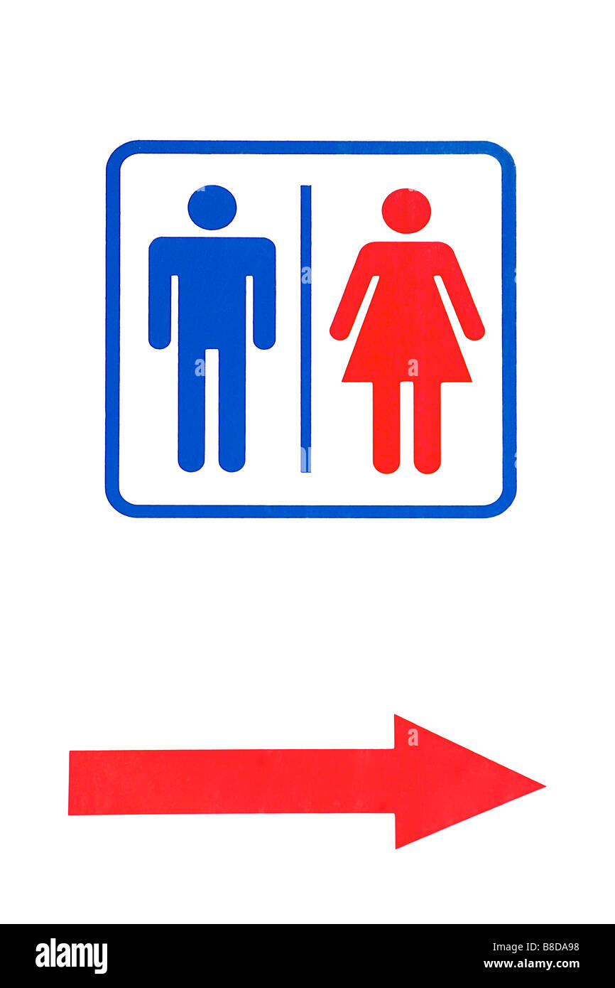 Public restroom and arrow sign Stock Photo Alamy
