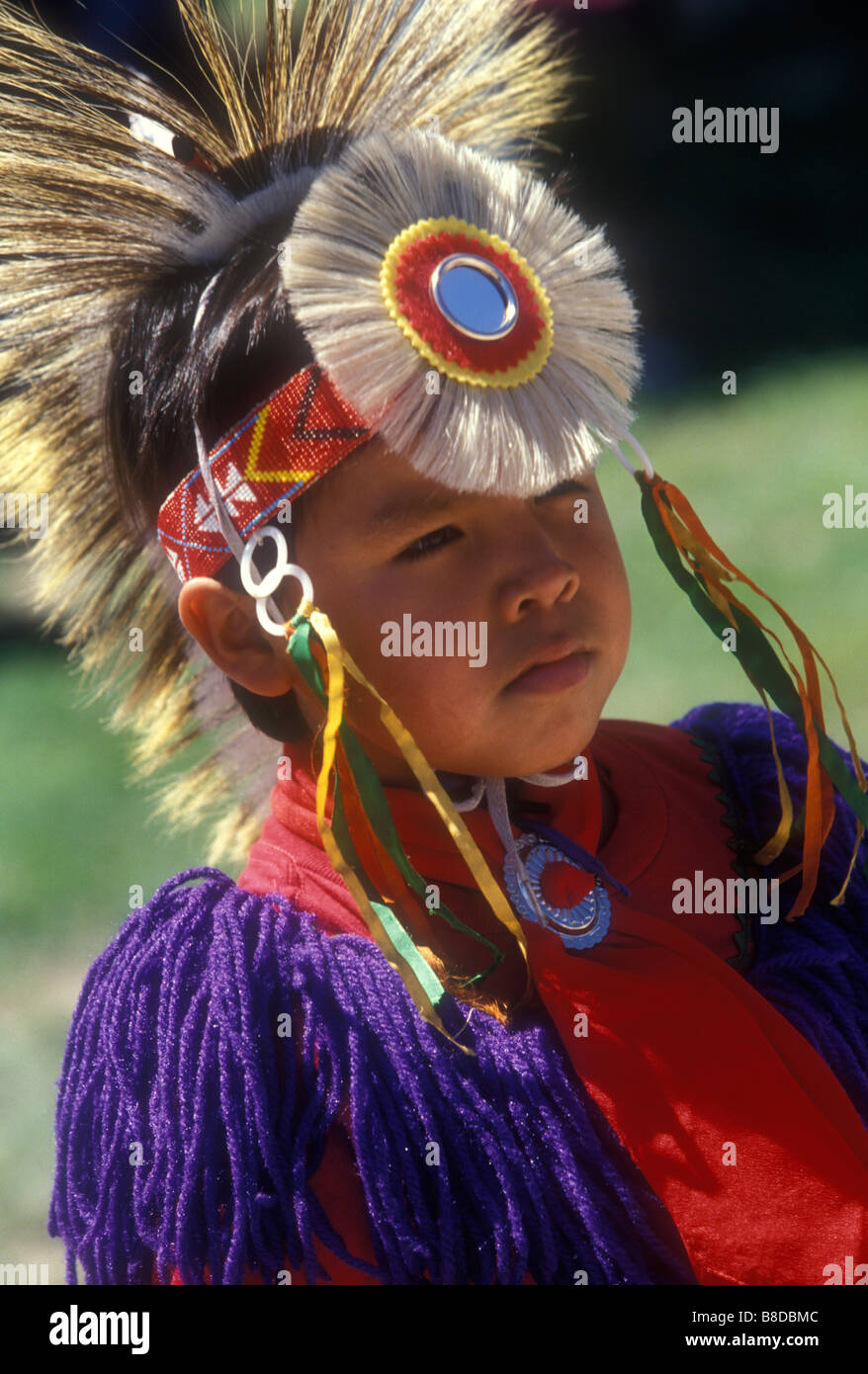 Lakota Sioux native American child in traditional costume Stock Photo