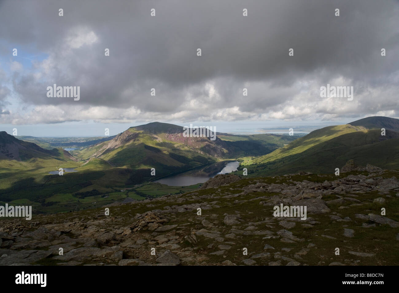 Nant y Betws valley and Llyn Cwellyn from the Rhyd Ddu path up Snowdon ...