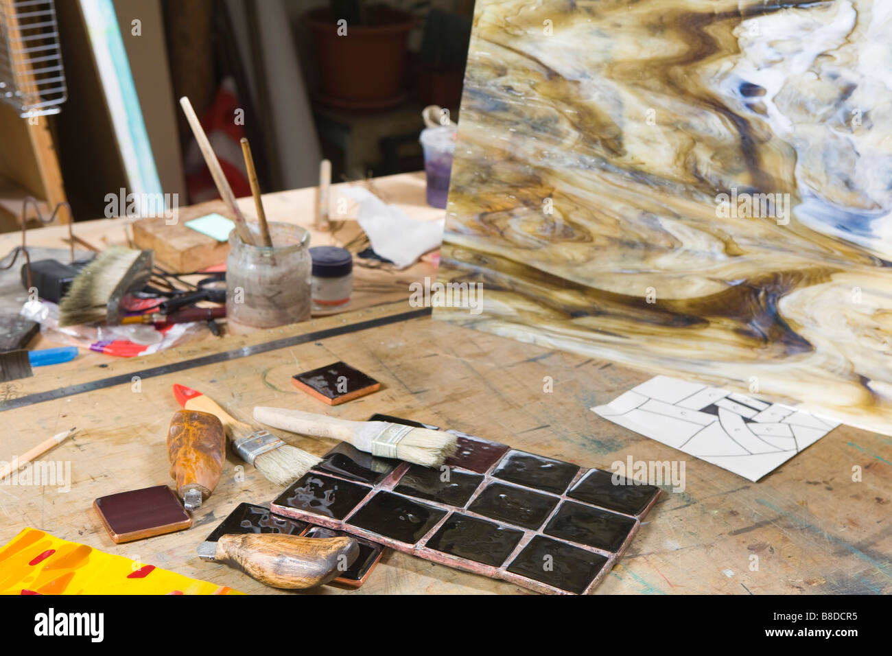 Artists paints and equipment Stock Photo Alamy