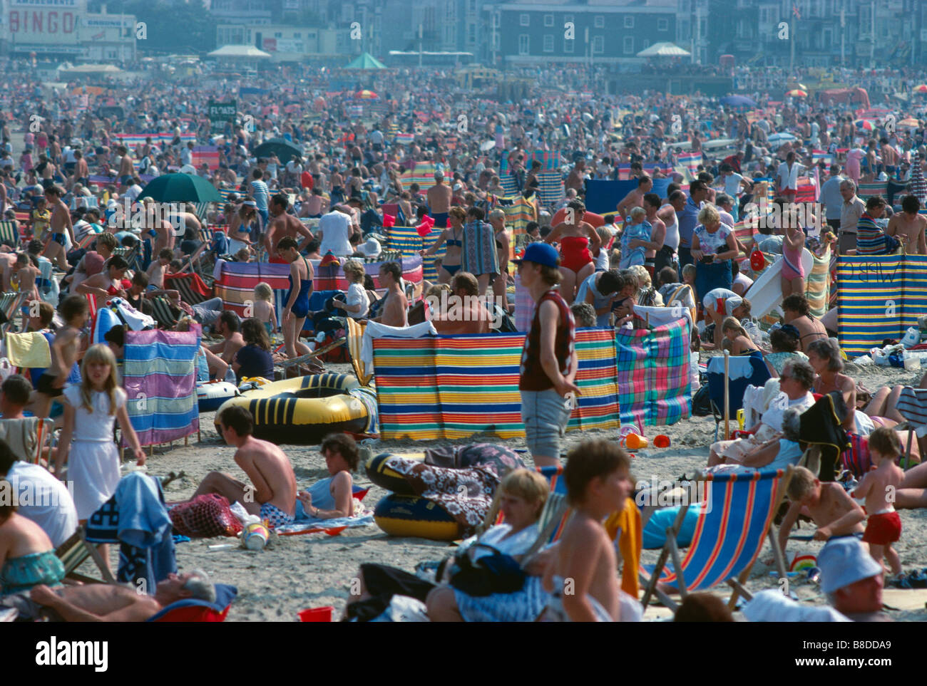crowded beach, Weymouth, Dorset, England, UK Stock Photo
