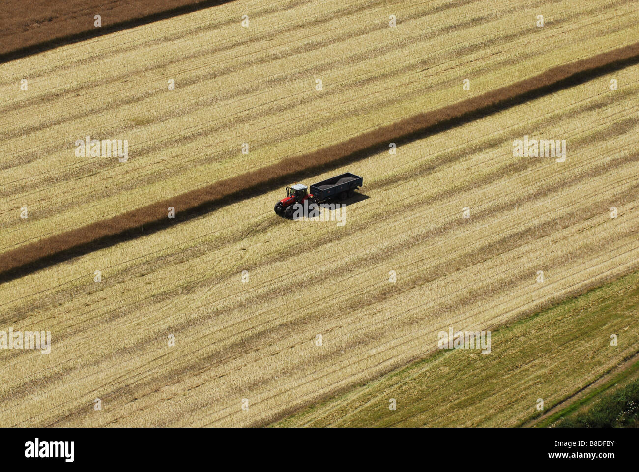 Aerial view of farmer with tractor at Harvest time in South Staffordshire England Uk Stock Photo