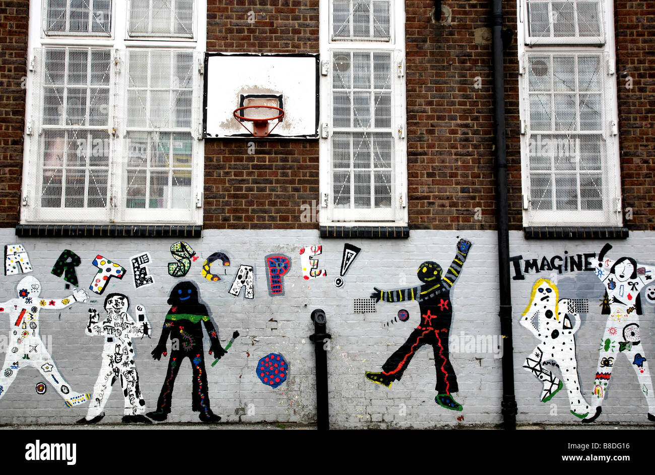 Mural in primary school playground, London Stock Photo
