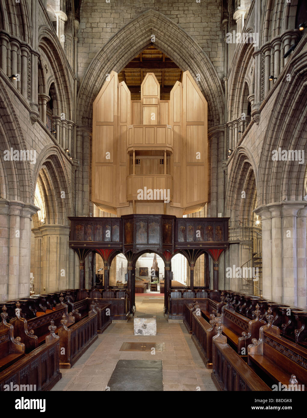 Hexham Abbey Choir Rood Screen and Organ Stock Photo