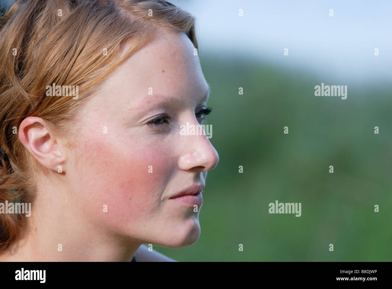 Profile of woman's face, Grayling Lake, Riding Mountain National Park, Manitoba, Canada Stock Photo