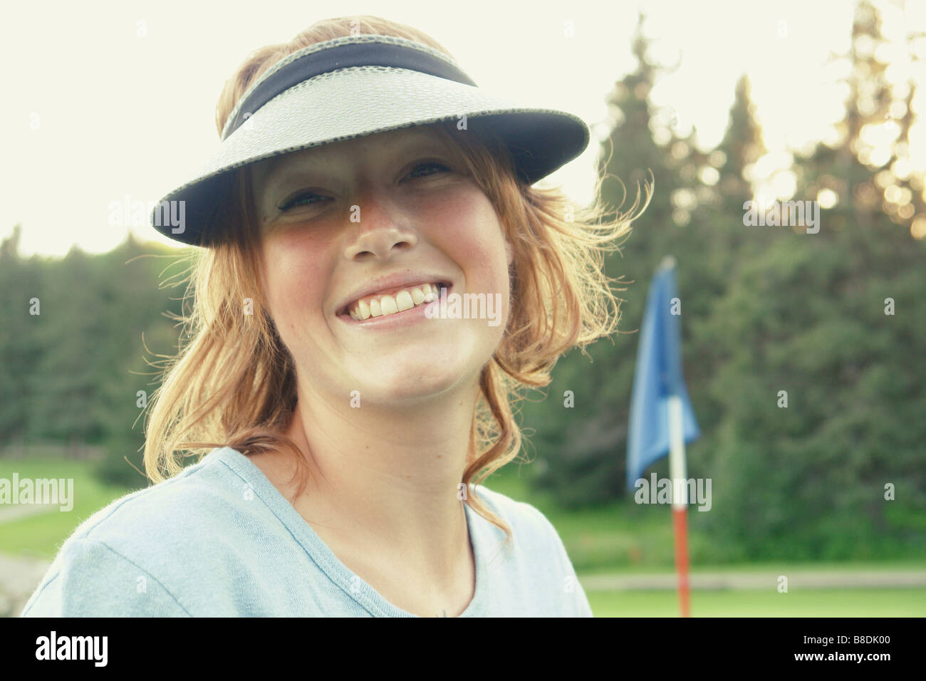 Woman on organic golf course, Clear Lake Golf Course, Riding Mountain National Park, Manitoba, Canada Stock Photo