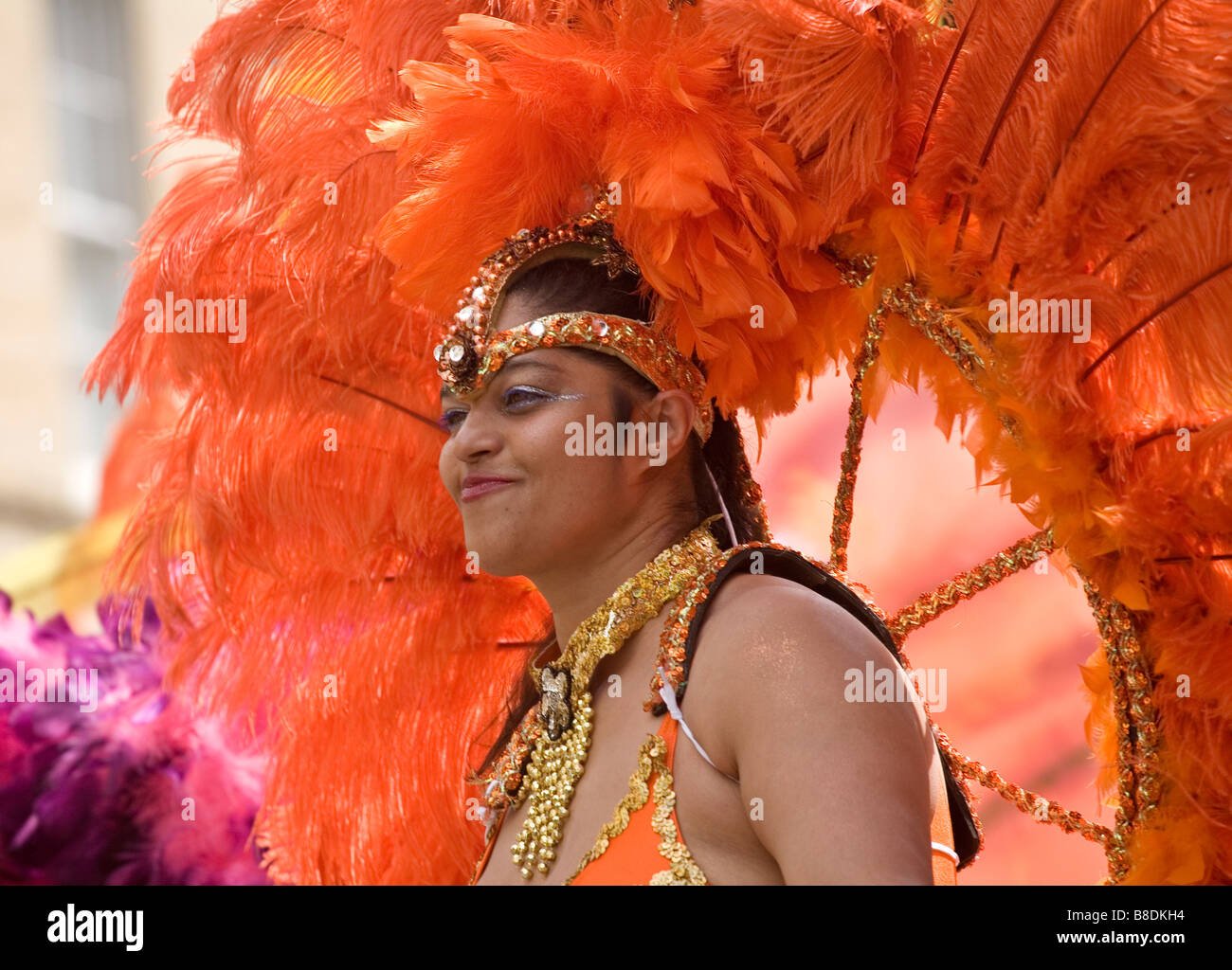 Woman wearing colourful costume at St Pauls Carnival, Bristol Stock Photo