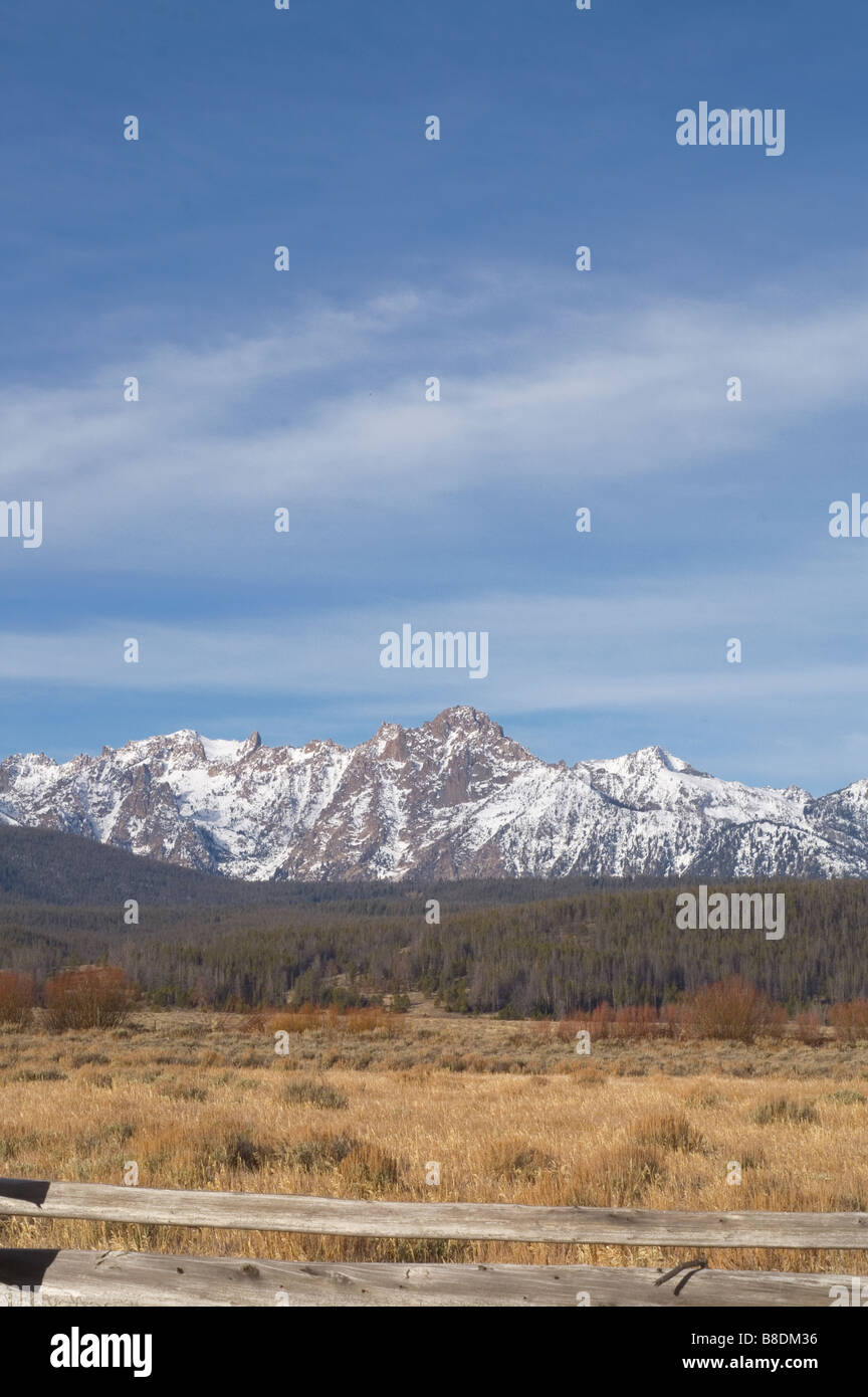 Fence and Field near Sawtooth Mountain Range off Highway 75 in Idaho