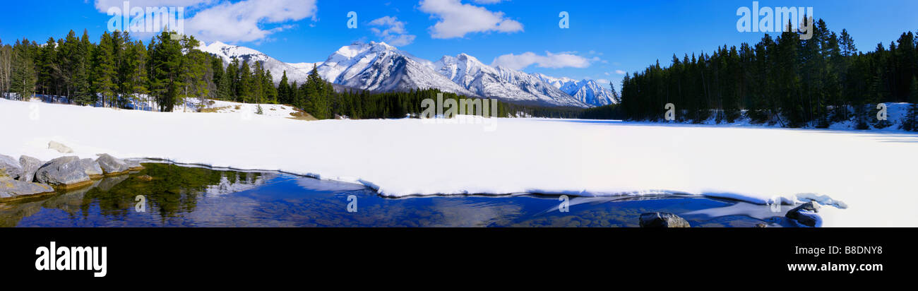Panoramic image of snow and mountains Stock Photo