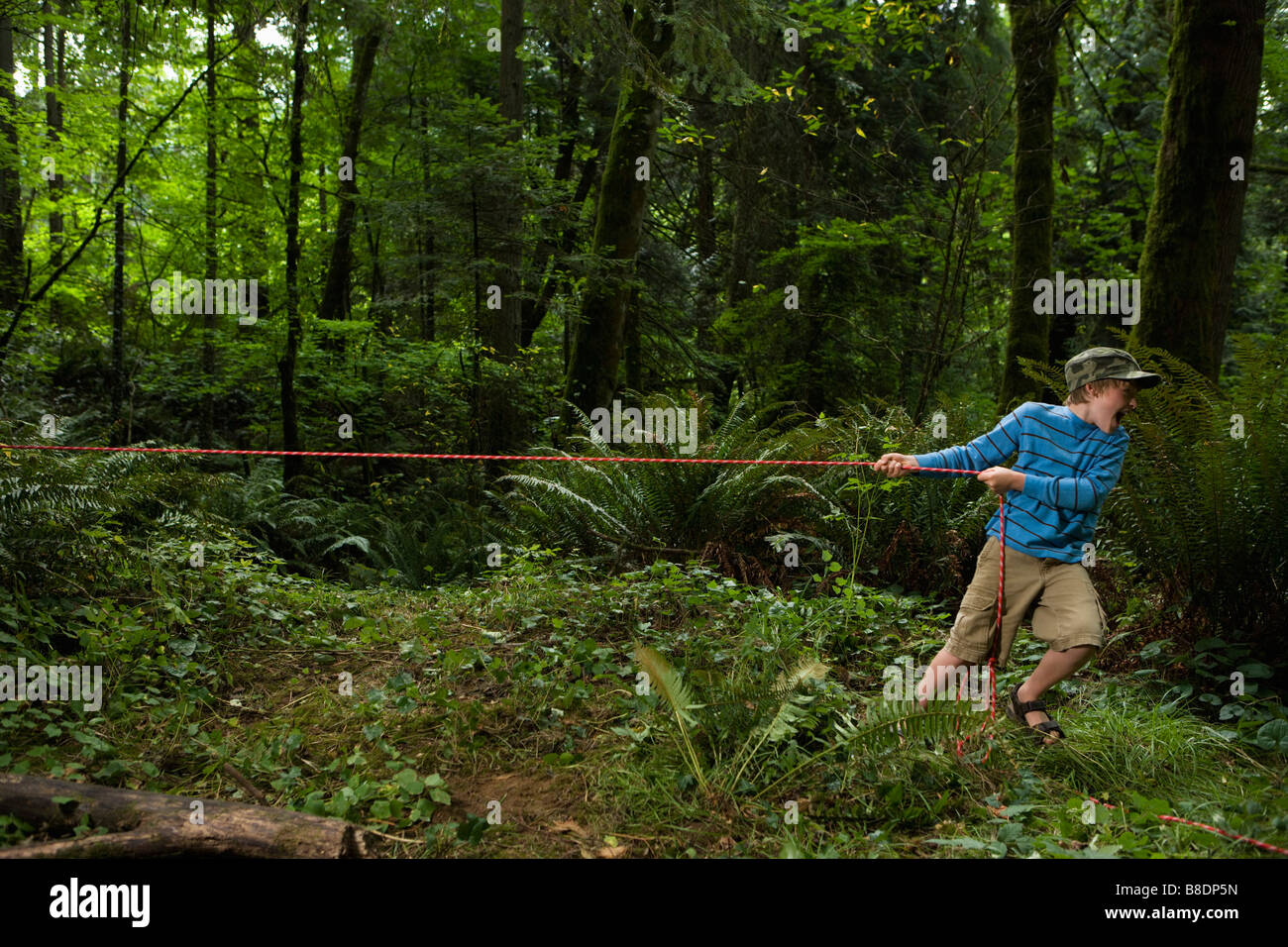 Boy pulling rope Stock Photo Alamy