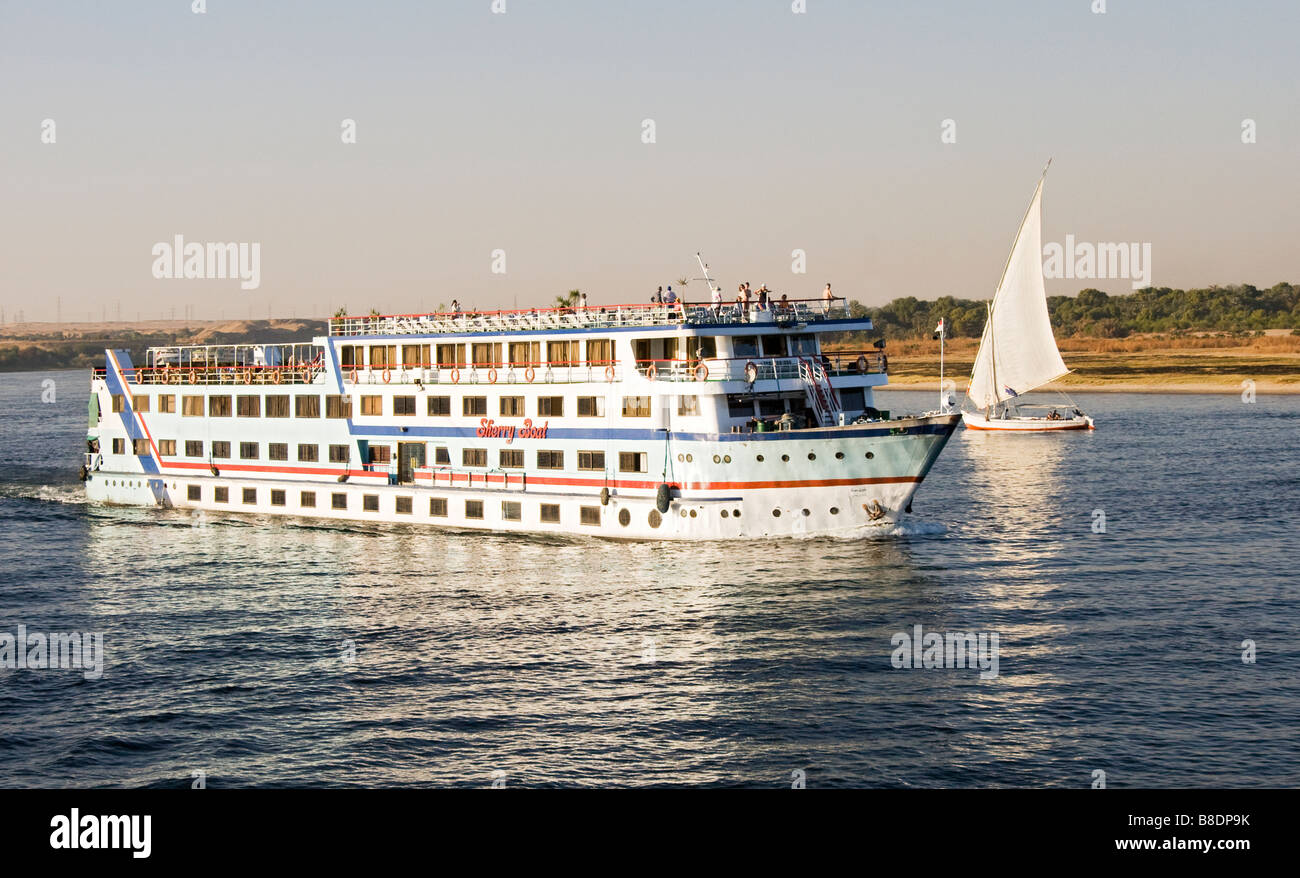 Cruise ship and sail boat crossing River Nile in Egypt Stock Photo Alamy