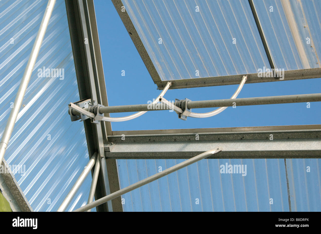 Section of an auto vent automatic cooling system in a greenhouse Stock