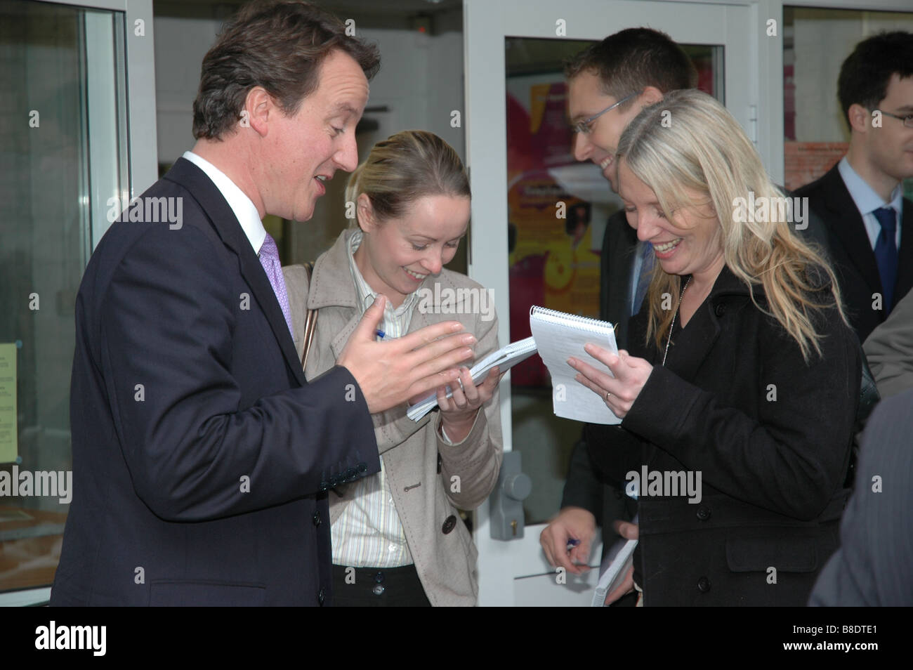 Conservative MP David Cameron talks to reporters during his campaign for leadership of the Party. Stock Photo