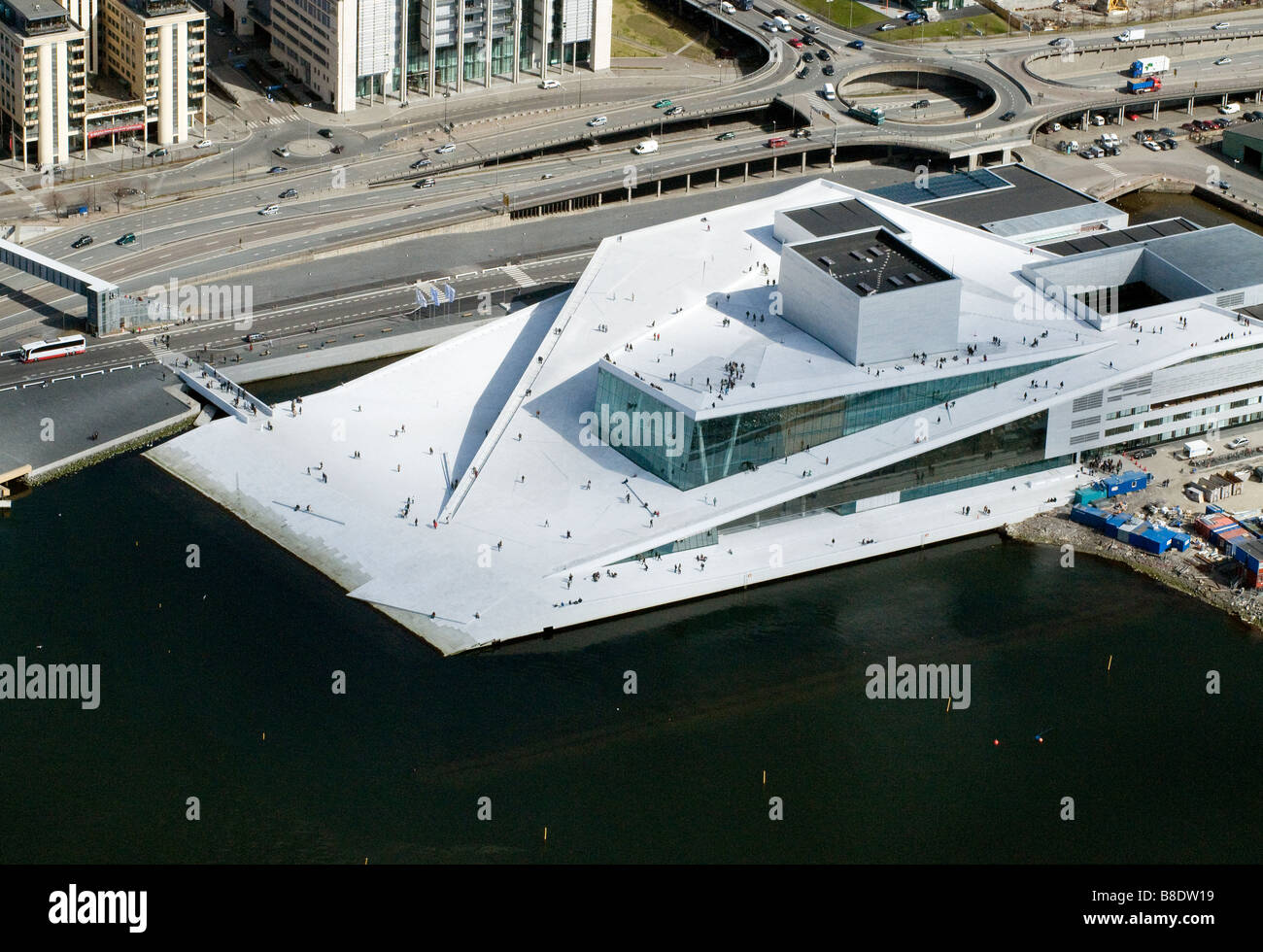 the Oslo opera house. Den Norske Opera og Ballett . View from the air.People walking om the roof Stock Photo