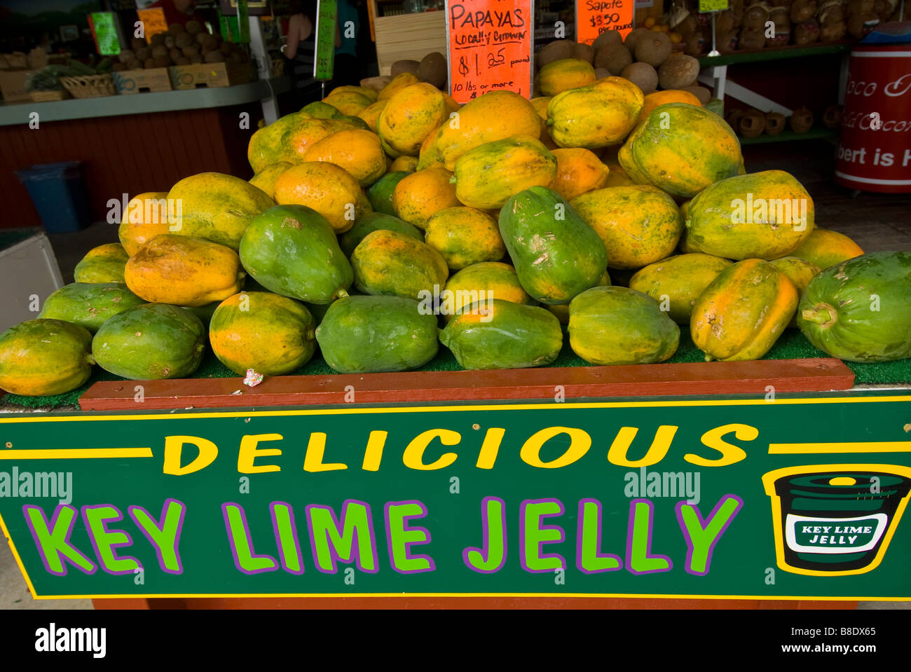 Robert Is Here! fruit stand displays Papaya fruit is a local landmark
