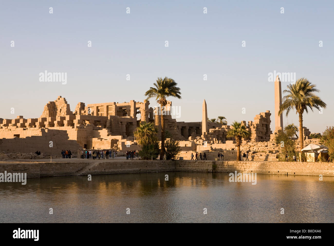 View over the sacred lake at Karnak Temple Luxor Egypt Stock Photo