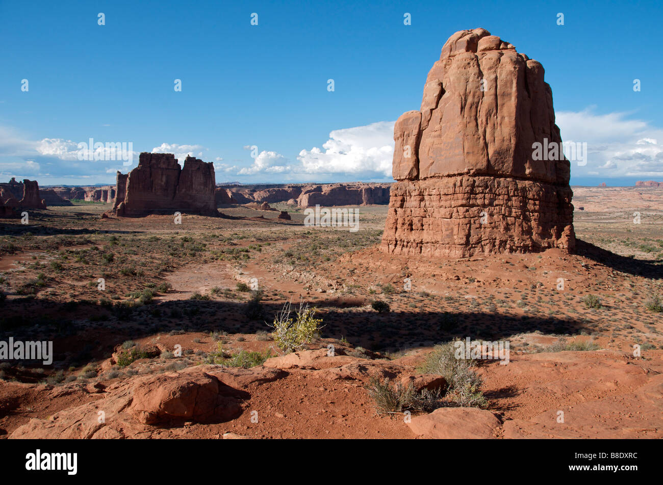 Panoramic view in evening light Arches National Park Utah USA Stock Photo