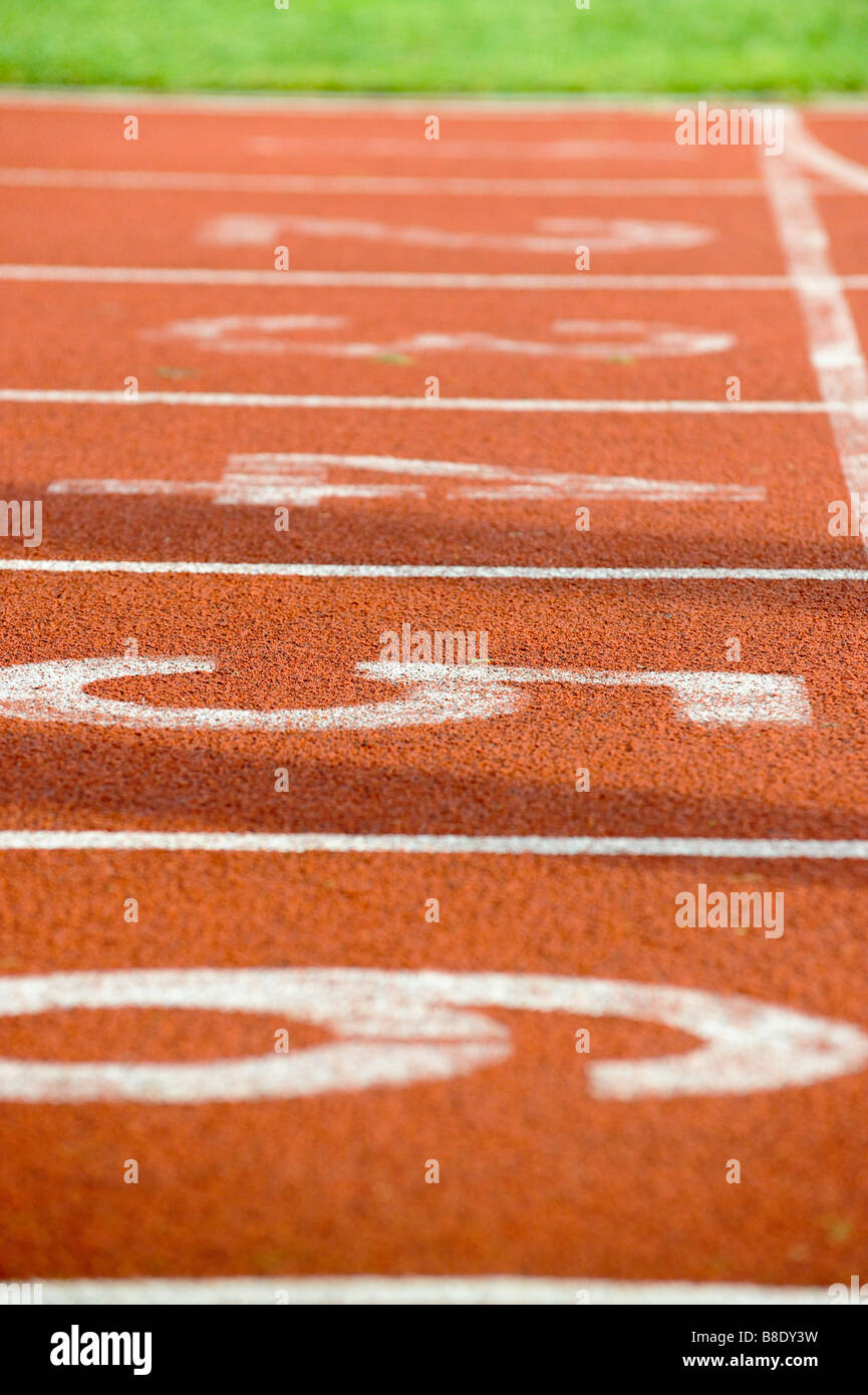 numbered lanes on Athletics track Stock Photo Alamy