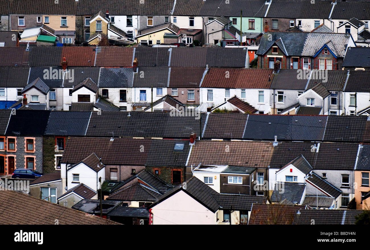 Terraced housing in the Rhondda Valley in Wales Stock Photo Alamy