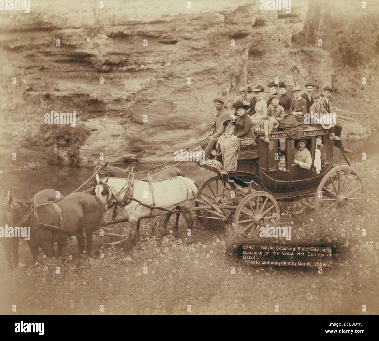 Tallyho Coaching. Sioux City party Coaching at the Great Hot Springs of Dakota Stock Photo