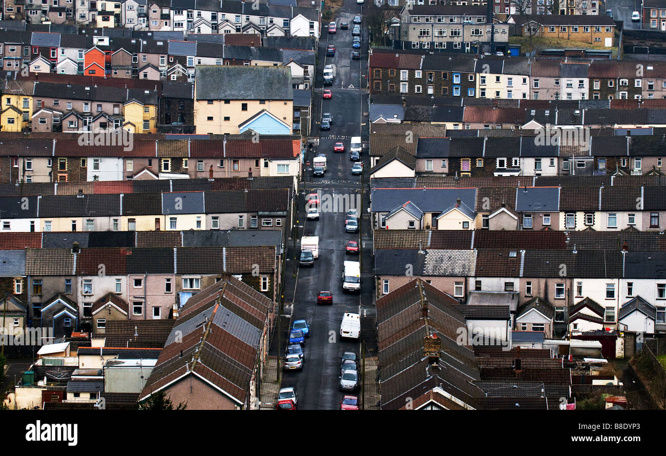 Terraced housing in the Rhondda Valley in Wales Stock Photo Alamy