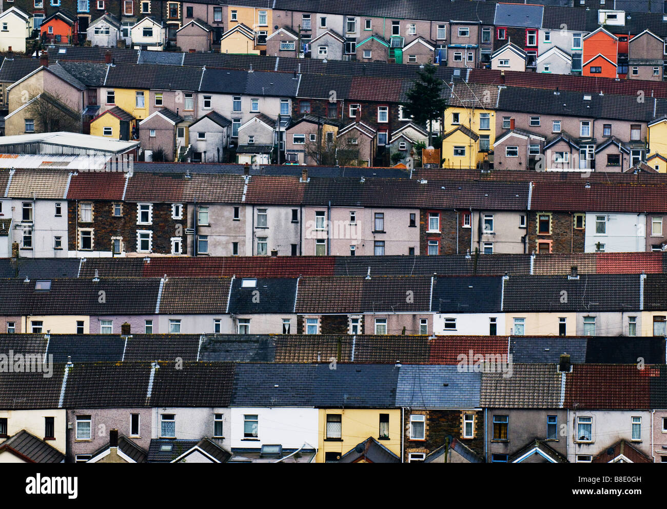 Terraced housing in the Rhondda Valley in Wales Stock Photo Alamy