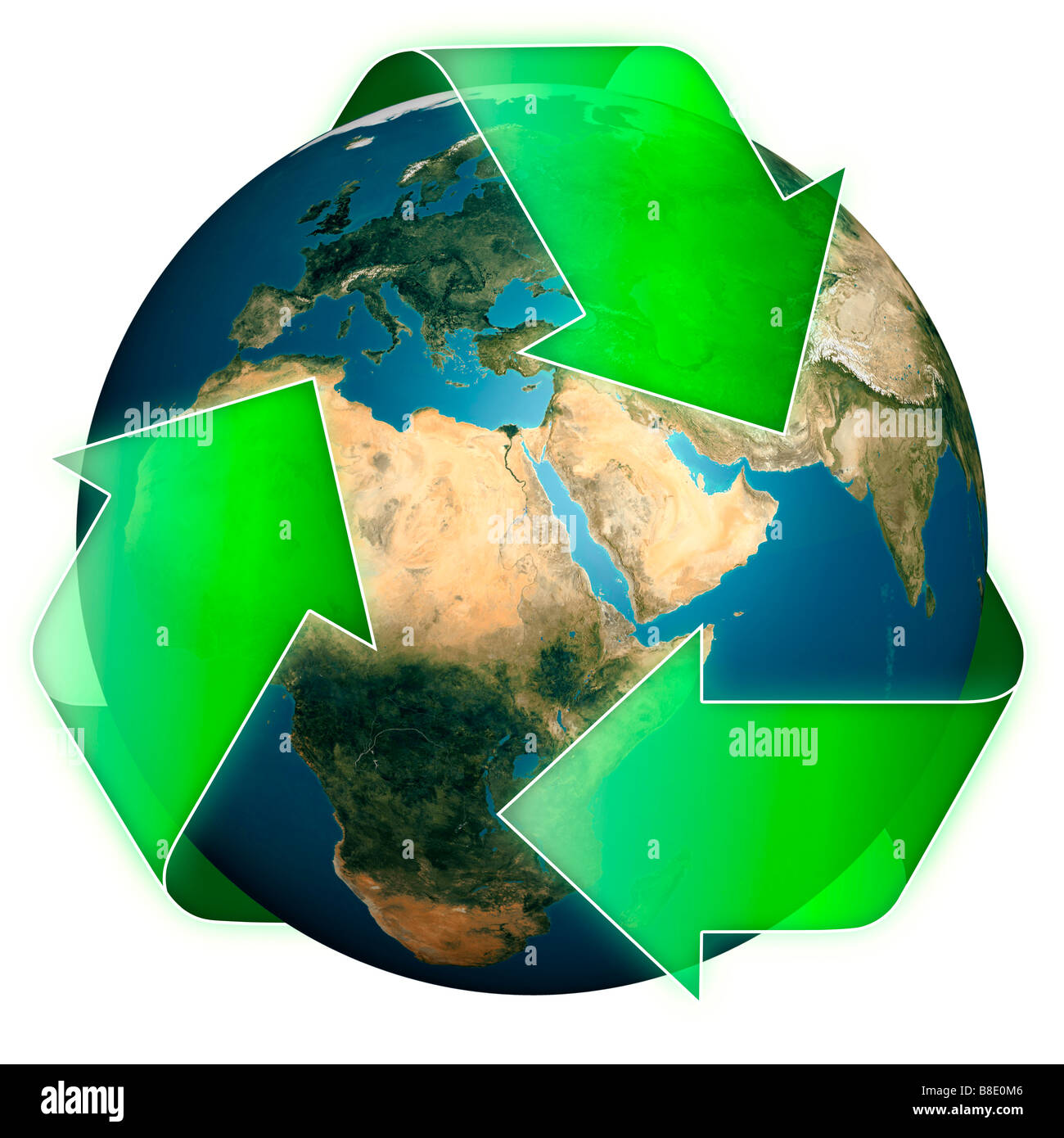 Earth globe inside a recycling symbol Stock Photo