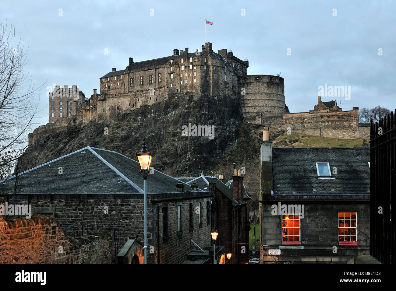 Edinburgh Castle Scotland from the South at dusk in winter Stock Photo