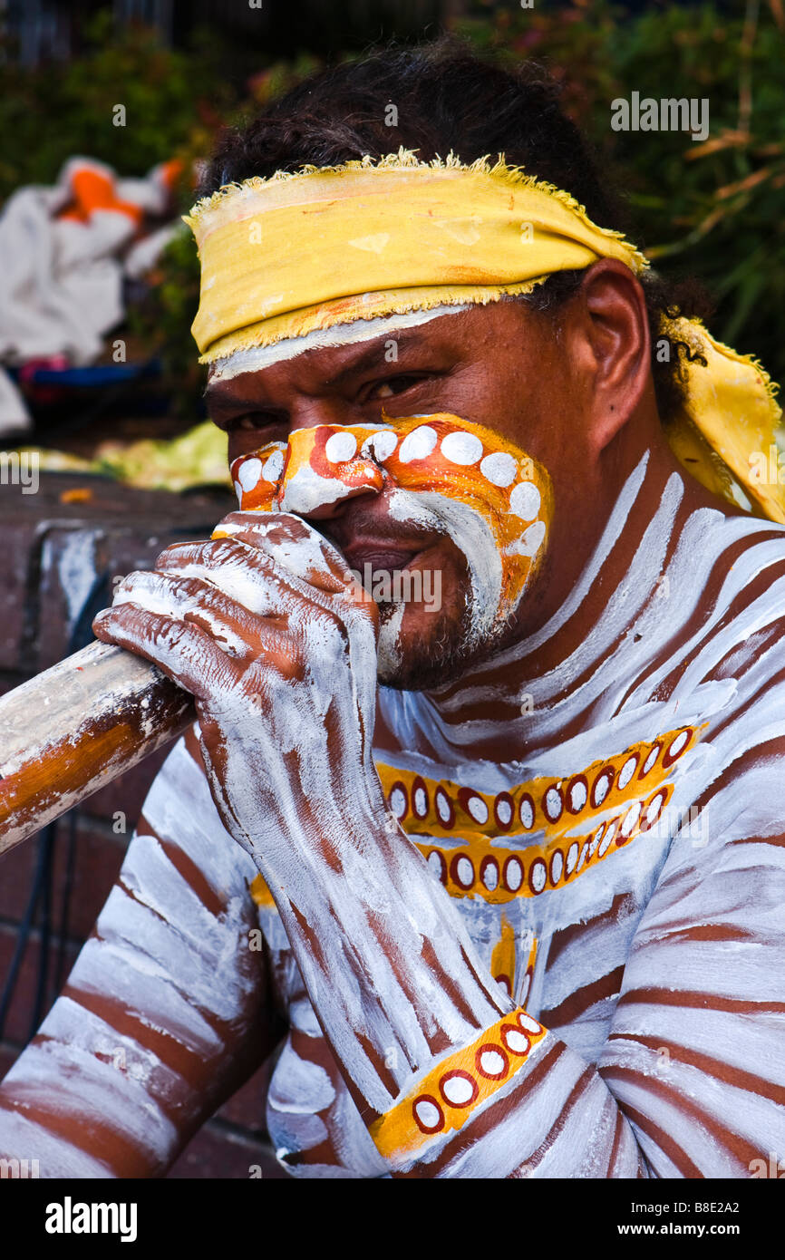 Aboriginal didgeridoo player Stock Photo
