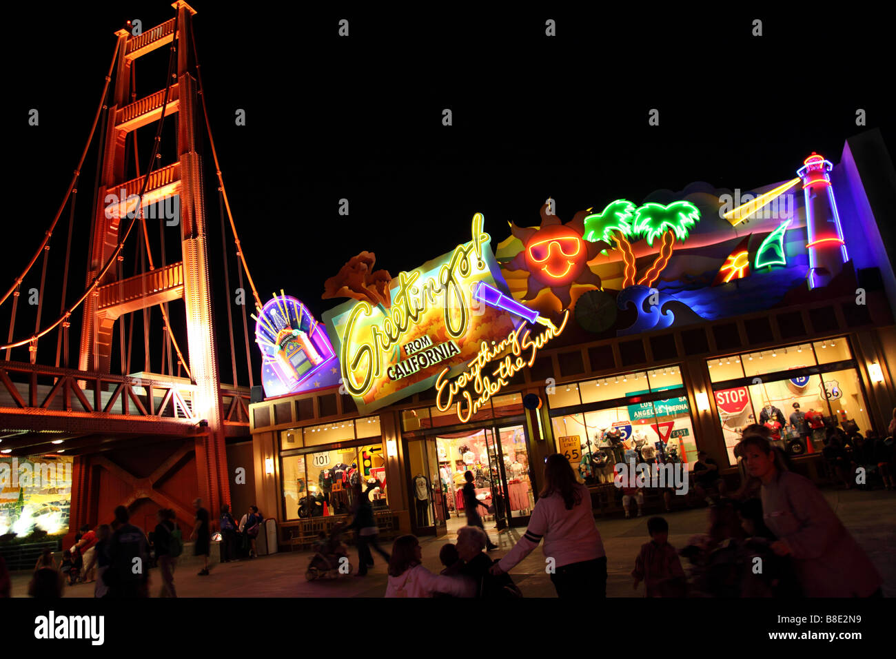 Neon lights at night California Adventure theme park Stock Photo Alamy