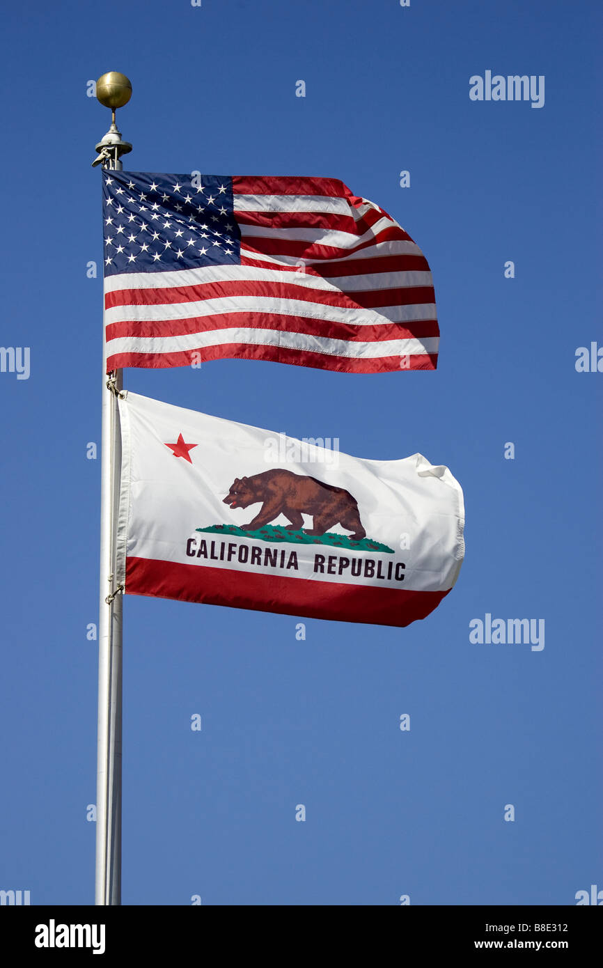 United States Flag and California State Flag Stock Photo