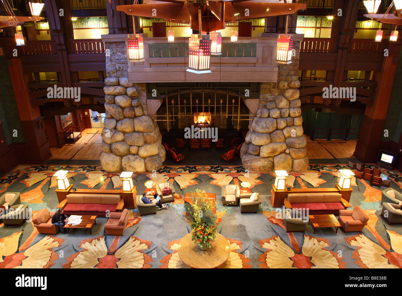 Lobby interior at Grand Californian Resort Disneyland California Stock Photo