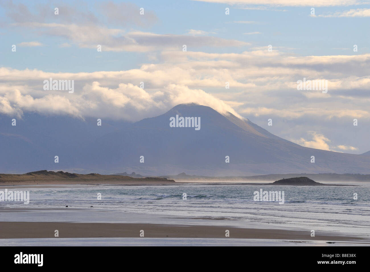 view of Mount Brandon from Ballyheige Bay Co Kerry Ireland Stock Photo