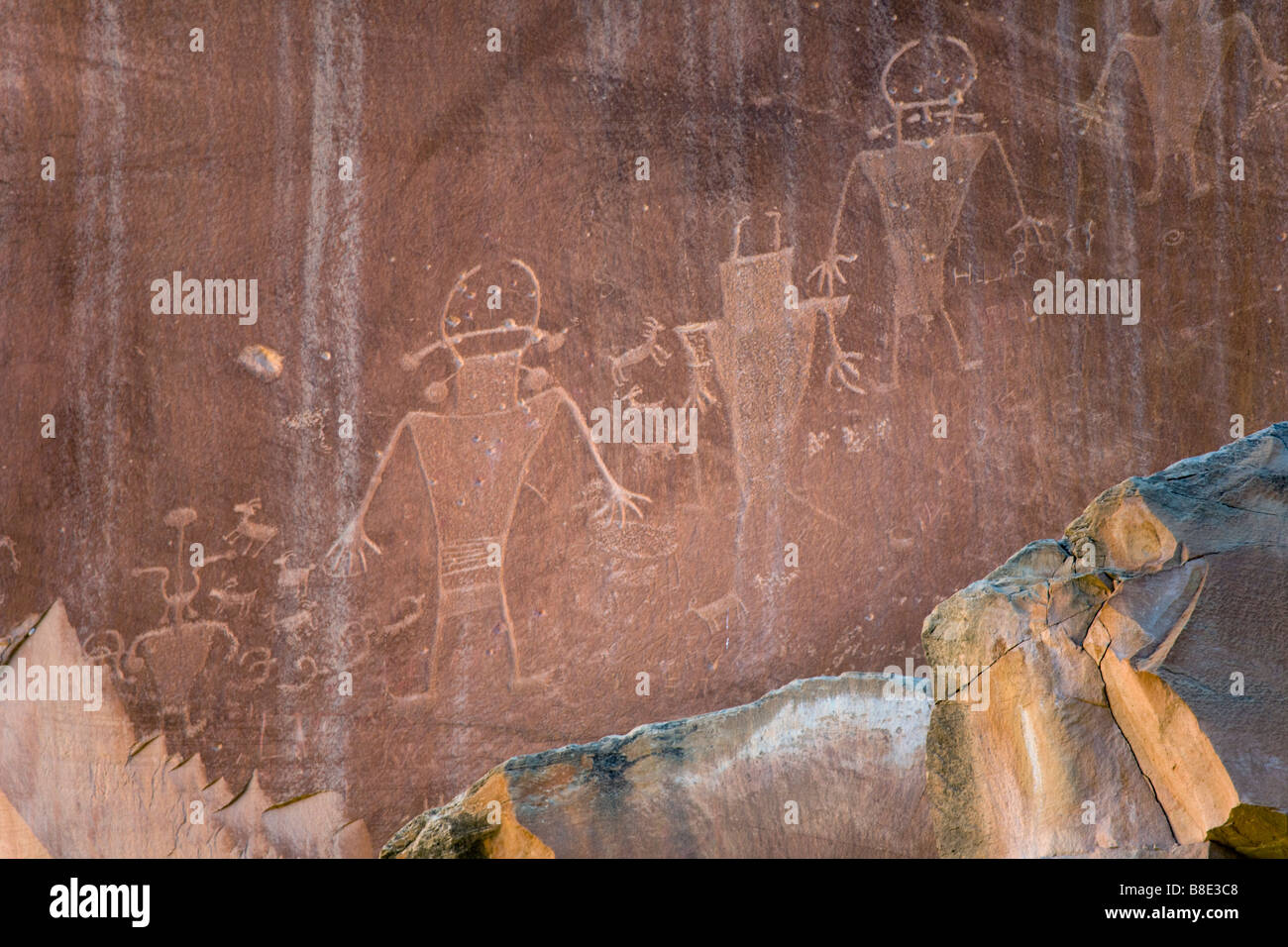 Prehistoric Fremont petroglyphs in Capitol Reef National Park Utah Stock Photo