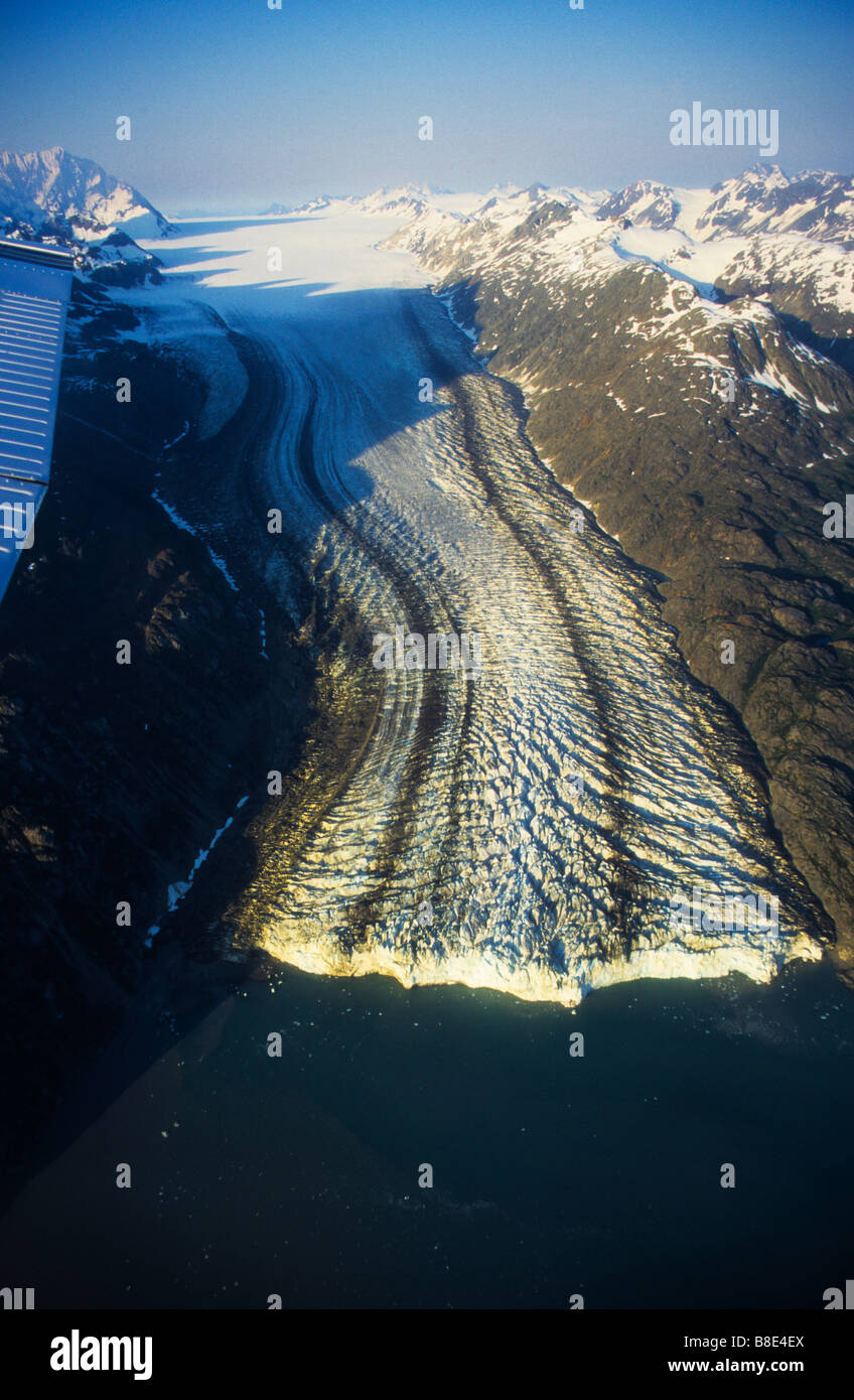 Meade glacier near Skagway Alaska, river of ice breaking pieces off