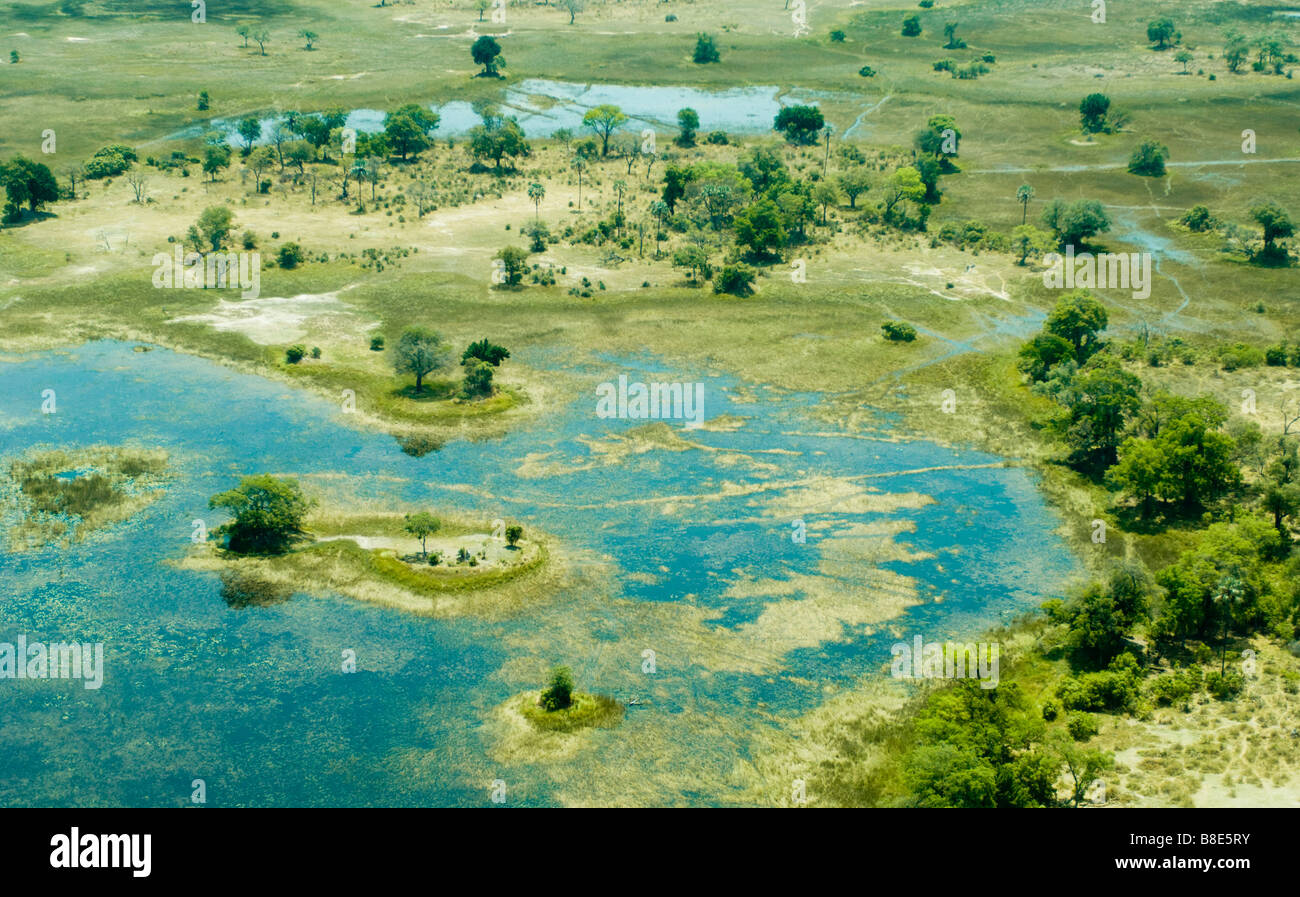 Aerial view of Botswana's Okavango delta Stock Photo