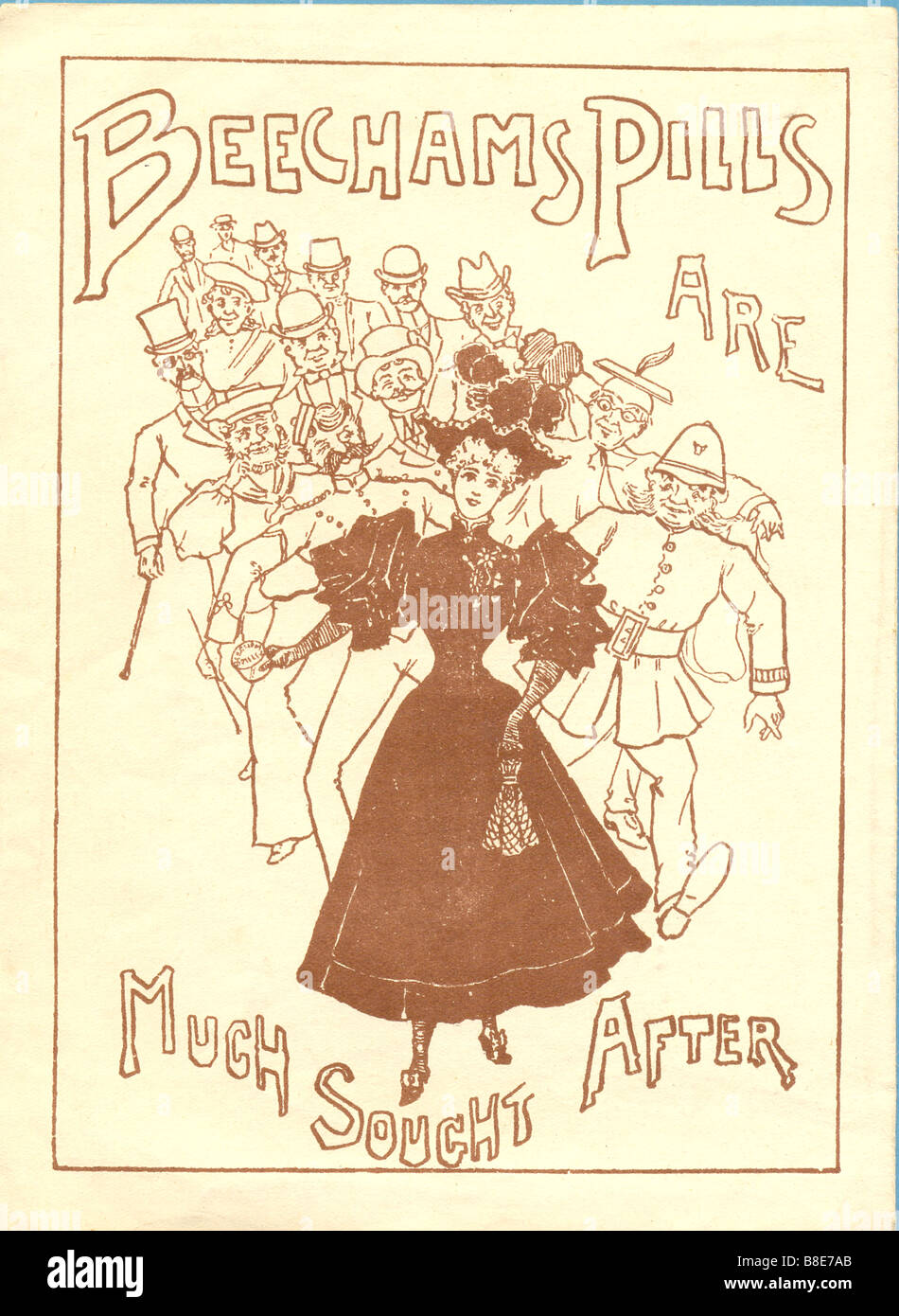 Verso of Alamy ref:  B8E7CT sheet music produced as advertisement for Beechams Pills circa 1895 Stock Photo