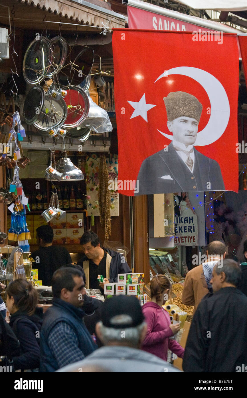 Ataturk Flag in the Spice Market in Istanbul Turkey Stock Photo