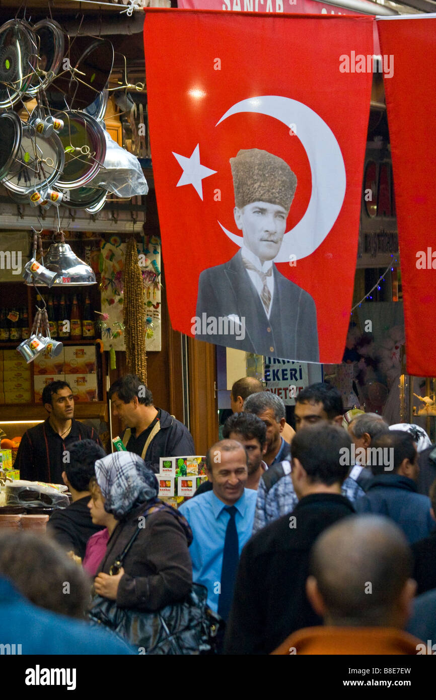 Ataturk Flag in the Spice Market in Istanbul Turkey Stock Photo