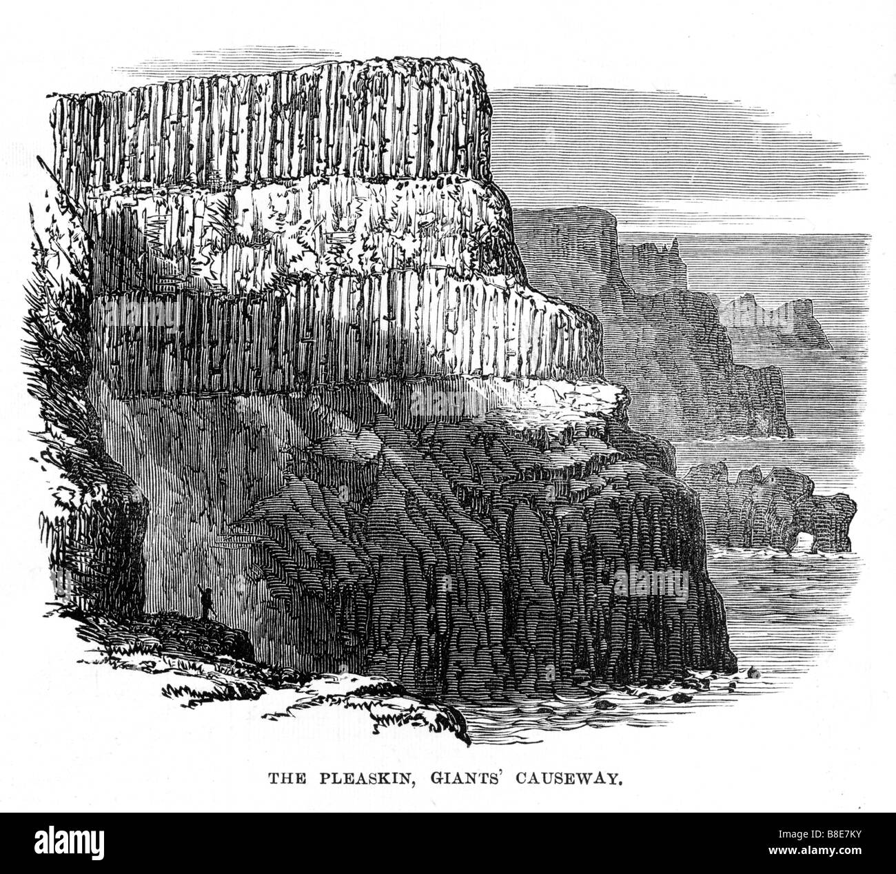 The Pleaskin Giants Causeway 1874 engraving of the cliffs on the Ulster coast Stock Photo