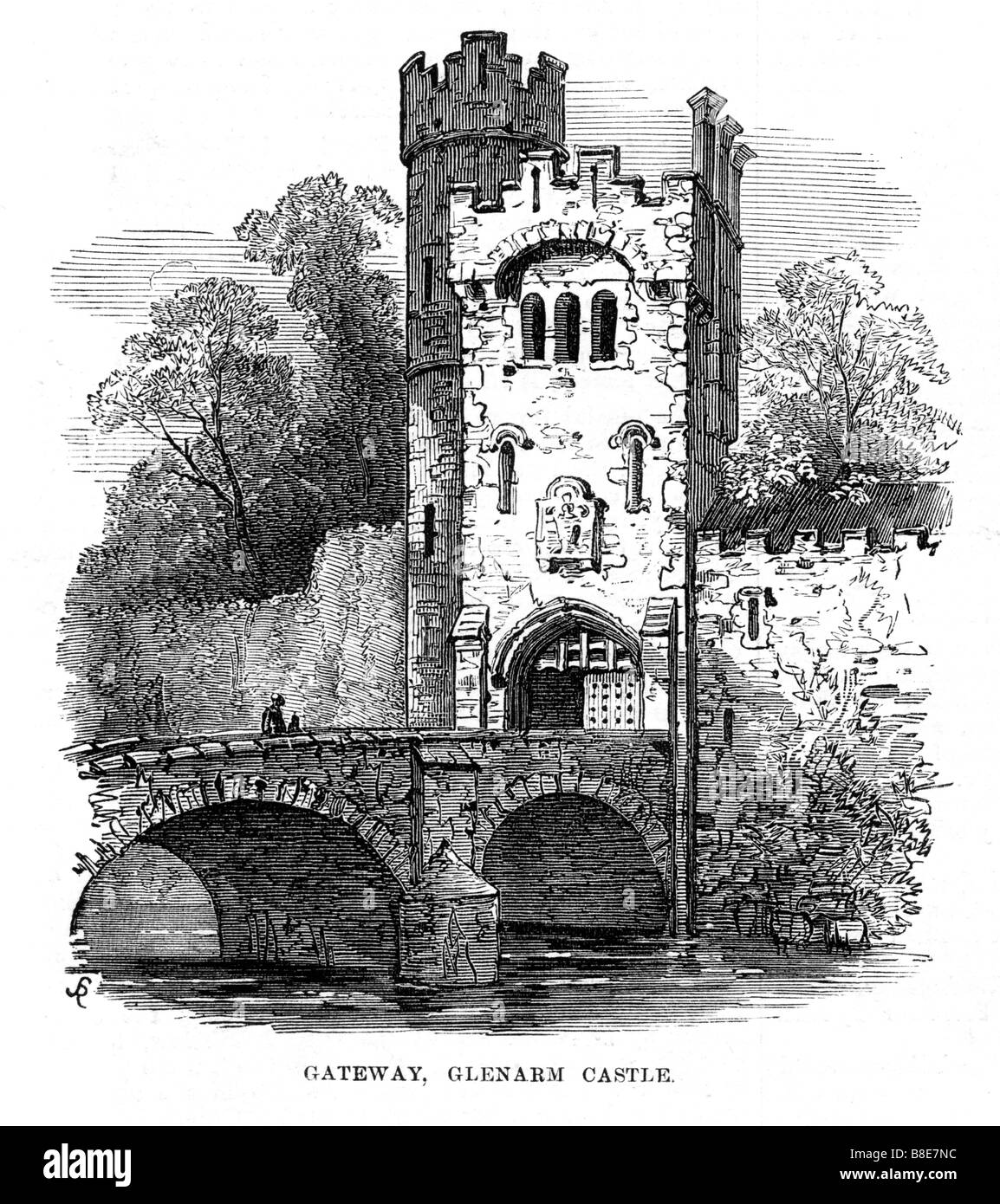 Glenarm Castle 1874 engraving of the ancestral home of the Earls of Antrim Stock Photo