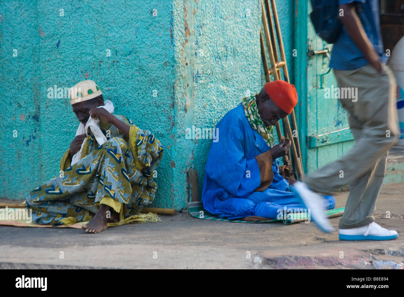 Homeless Men in St Louis in Senegal West Africa Stock Photo