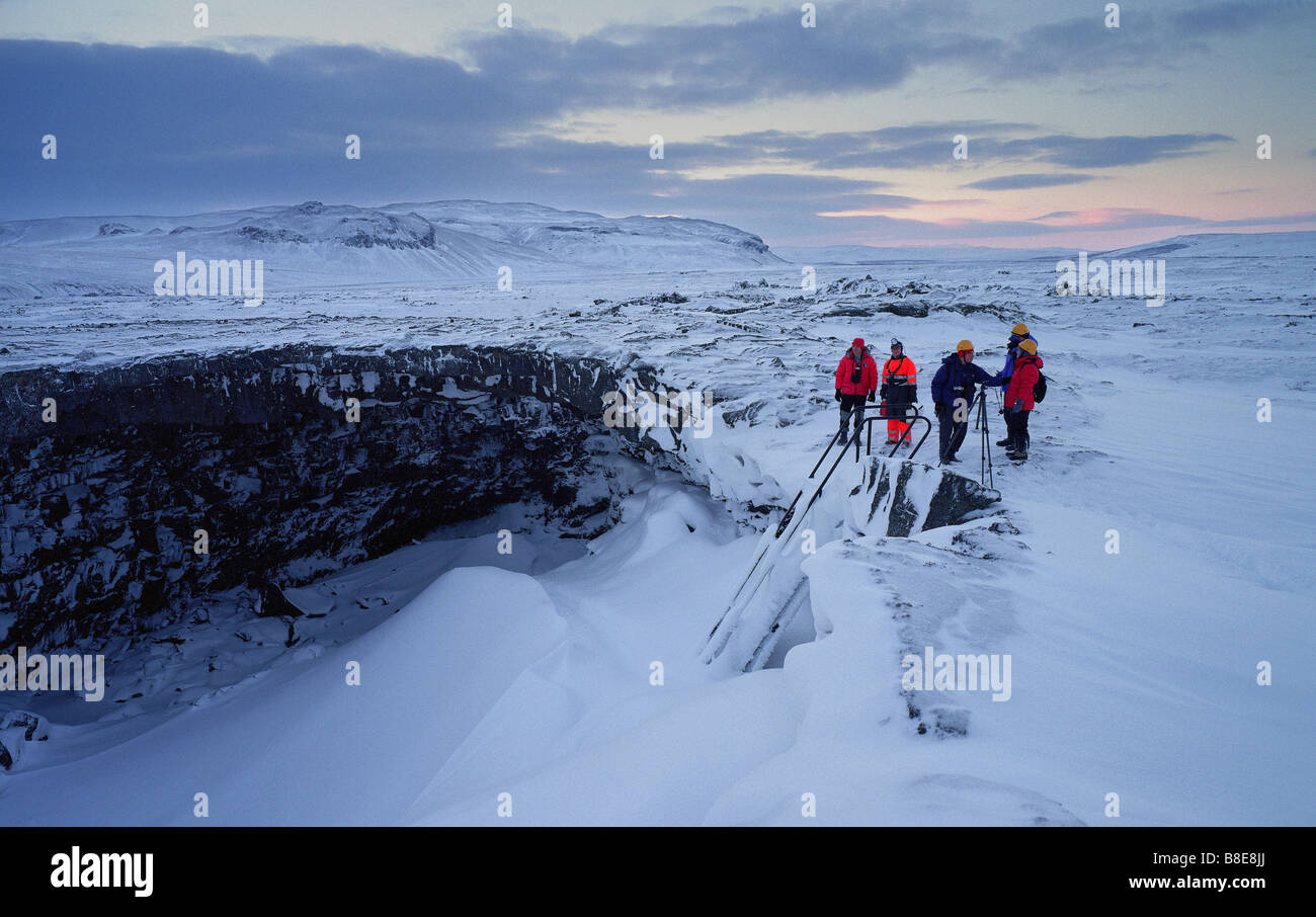 Scientists by Vidgelmir Cave,  Reykholt,  Iceland Stock Photo